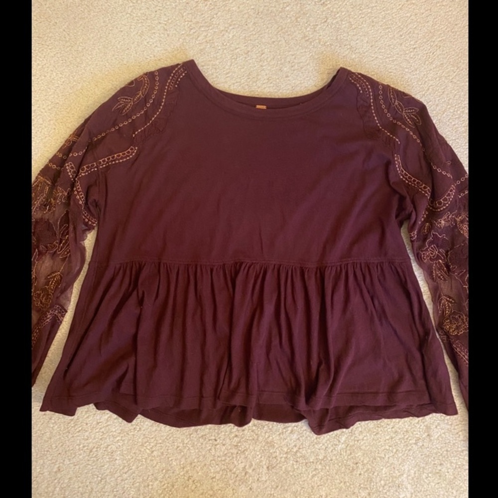 Free People Embroidered Long-Sleeve Top